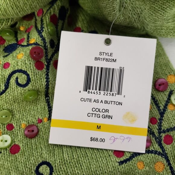 Breckenridge Womens Cardigan Sweater Medium Green Full Zip Embellished Fall Tree - Picture 8 of 10